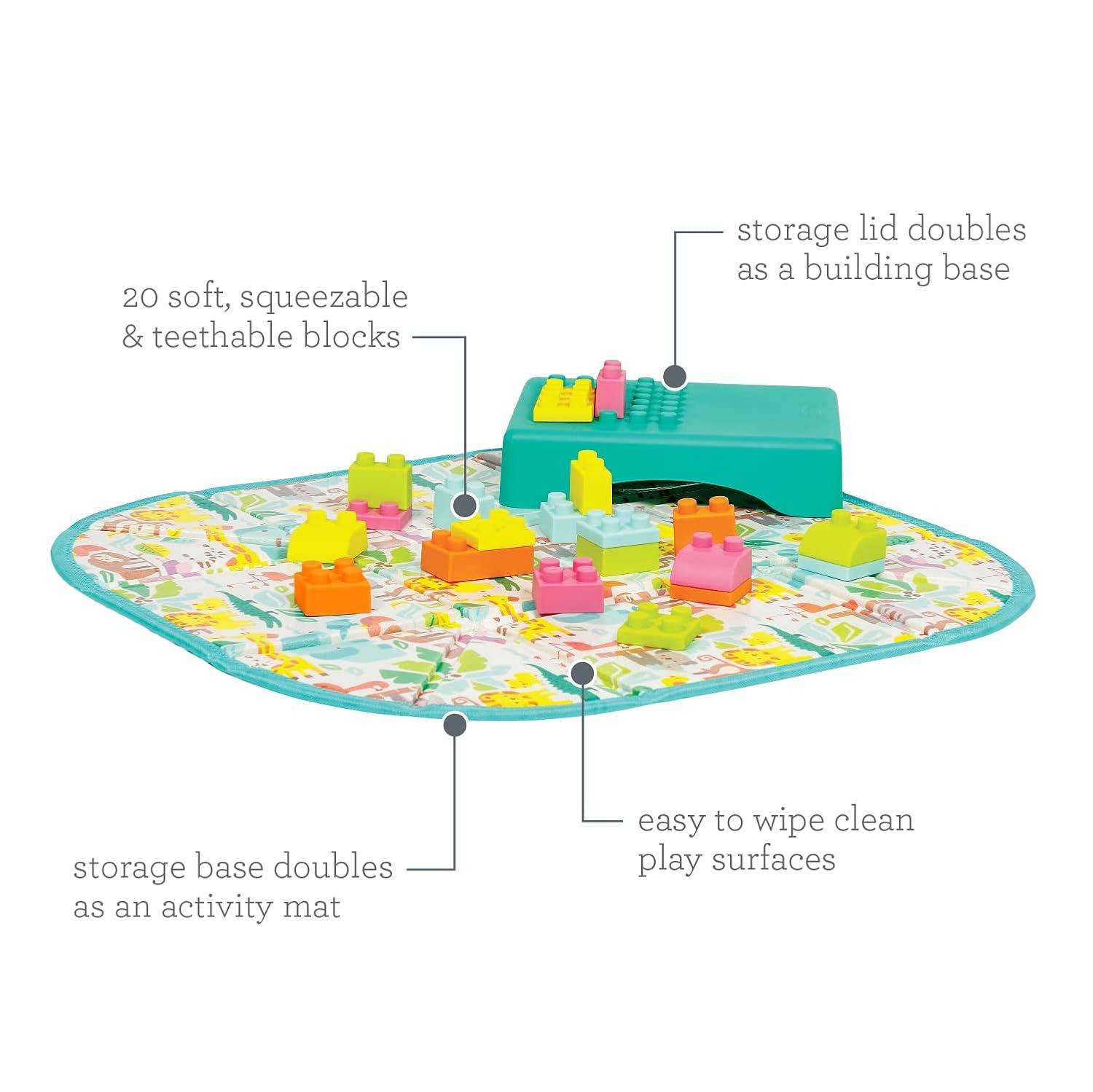 image:imageInfantino Super Soft 1st Building Blocks Activity Station EasytoHold for Babies amp Toddlers BPAFree MultiColored 22Piece Set with Storage Box and Mat