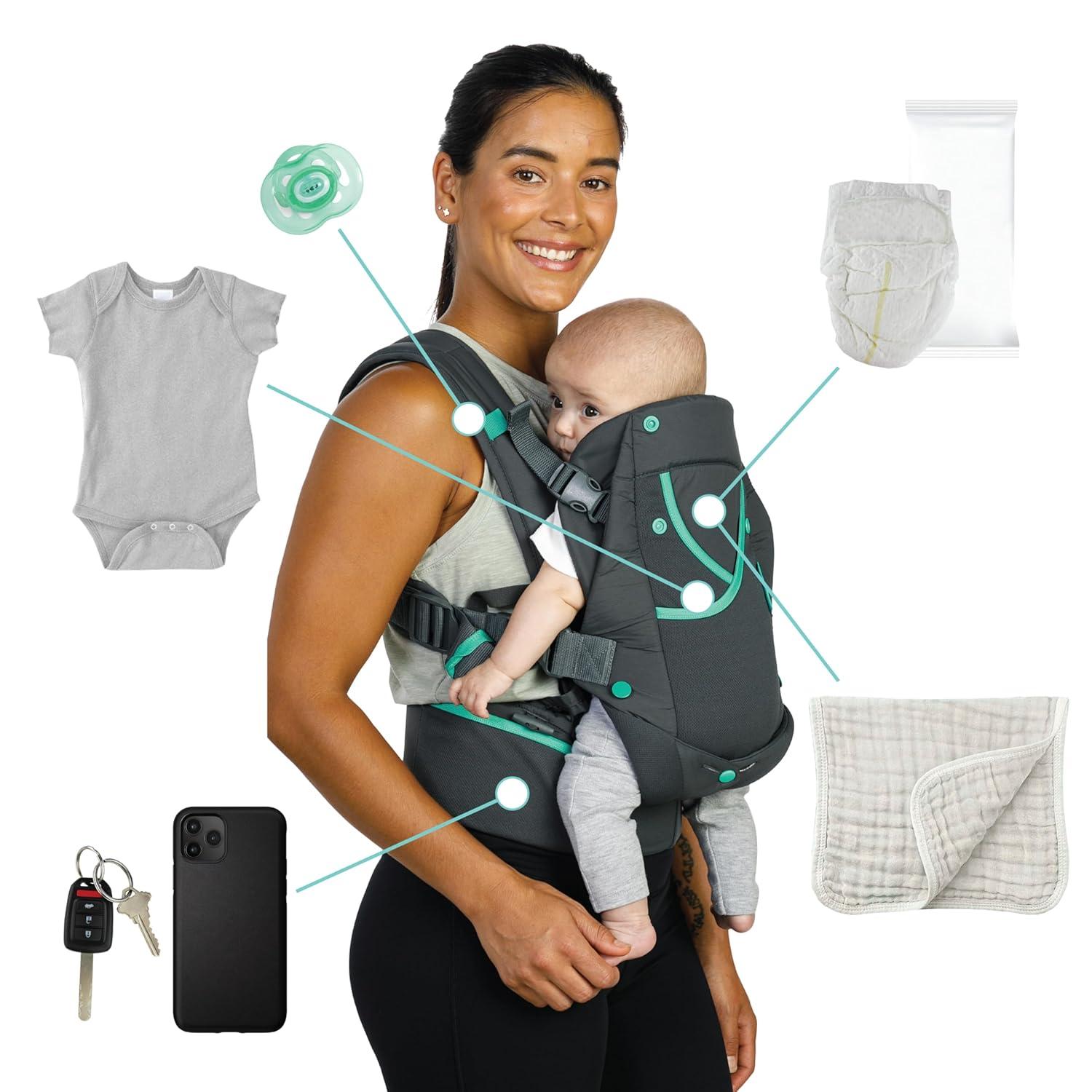 image:imageInfantino Carry On Baby Carrier Ergonomic MultiPocket Baby Carrier for Newborn to Toddler 840 lbs with Padded Straps Lumbar Belt Storage Registry Essential GrayGray  New Version