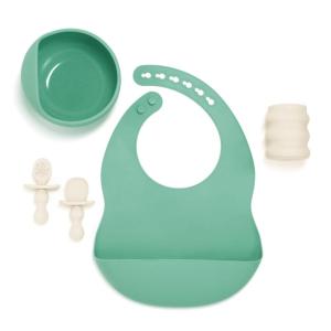 image:imageInfantino Baby Led Weaning Kit 5Piece Essentials Set  Includes Silicone Bib Suction Bowl Training Cup amp Spoons BPAFree amp TopRack Dishwasher Safe Cream amp Spearmint